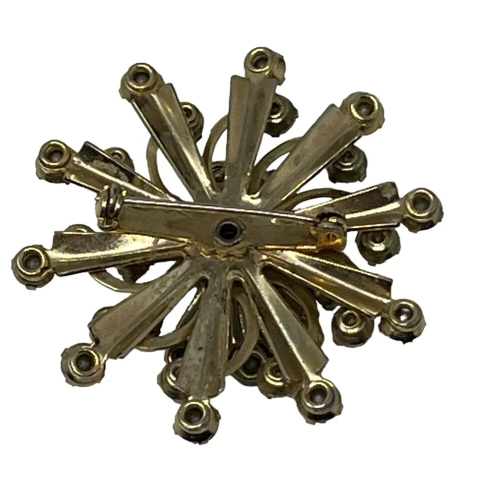 Snowflake Brooch AB Stones Gold‎ Tone Aurora Borealis Flower Vintage Pin